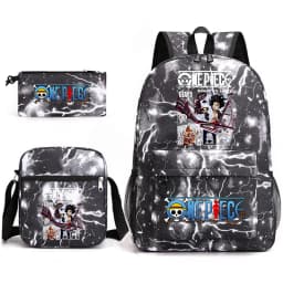 One Piece Luffy Anime Print School Backpack Set 3-in-1 Shoulder Bag Pencil Case for Boys Girls Kids Bookbag