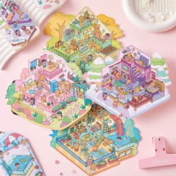 2pcs Cartoon Miniature Scene 3D Landscaping Stickers DIY Cabin Scene Stacking and Pasting Hand Account Cute Gift for Kid Child