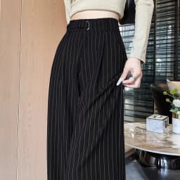 Elegant Striped High Waist Loose Straight Leg Pants Women's Spring Autumn 2026 New Style Floor Length Wide Leg Trousers