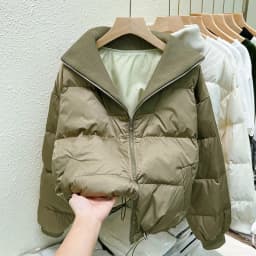 Dongda Gate ort Puffer Jaet Women's Loose Fit Thiened Splicing Bread Sle Coat Warm Zipper Closure Long Sve Cotton