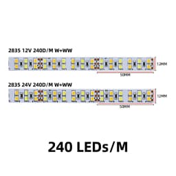 5M/Roll DC 5V 12V 24V LED Dual Color Strip Light 120 180 240 336 LEDs/M 5MM 8MM 12MM Wide PCB Flexible CRI Dimmable CCT Bar Lamp