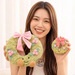 Sweet Green Wreath Plush Toy Stuffed Smiling Humanoid Pink Bow Tie Plushie Kawaii Home Decor Christmas Gift