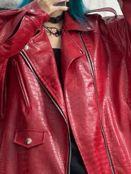 Lautaro Spring Autumn Oversized Red Shiny Crocodile Pattern Leather Biker Jacket Women Long Sleeve Zipper Belt Cool Fashion 2022