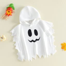 Halloween Kids Ghost Cape Adorable Ghost Print Hooded Cloak for Cosplay Party Wear Halloween Costume