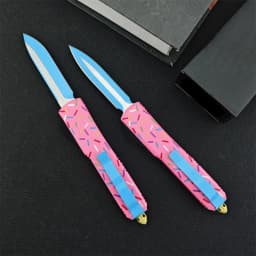 Outdoor Tactical Folding Knife 3.46 Inch D2 Blade T6 Aluminum Pink Donut Handle Deep Pocket Clip EDC Camping Hiking Hunting Tool