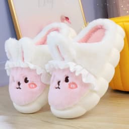 White Rabbit Hare Slippers Women's Cute Animal Platform Home Mules Shoes Girls Bedroom Plush Slides Slipper Ears Indoor Shoes