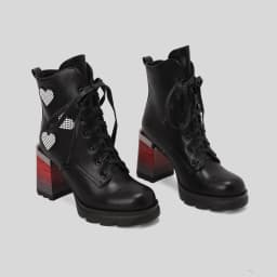 Plus Size Super High Wood Grain Thick Heel Gradient Print Shoes Love Decal Boots Multicolored Lace Up Women's Ankle Boots