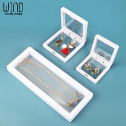 10pcs Set 3D Floating Display Case Stands Transparent Square Holder Pendant Necklace Bracelet Ring Coin Jewelry Pin Storage Box