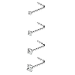 4pcs 4 size Cubic Zirconia Nose Piercing Jewelry Nose Studs 20G Bone L Shaped Shiny Crystal Bone Nostril Piercing Jewelry
