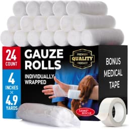 Premium Gauze Rolls 12-24 Pack 3-4' X 4.9yd Breathable Rolled Gauze Wrapped Bonus Tape First Aid Conforming Gauze Wrap Wounds