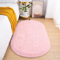 VIKAMA Long Plush Oval Area Rug Super Soft Fluffy Bedroom Bedside Rug Kids Room Nursery Dorm Floor Mat Home Decor