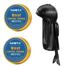 GOIPLE Men Wave Control Hair Pomade Lasting Styling Hair Mud Waves Layered 360 Style Wax Cream Pirate Hat and Plastic Brush 4pcs