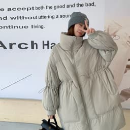 LANMREM Drawstring Waist Slimming Design Women's Long Down Jacket Lapel Loose Oversized Long Sleeve Grey Warm Jackets 2DB5955