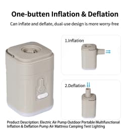 Mini Electric Inflatable Pump 3-in-1 with Lights Wireless Air Compressor for Camping Hiking Inflate & Deflate Equipment