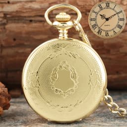 Royal Gold Shield Crown Pattern Quartz Pocket Watch Top Luxury Necklace Pendant Chain Steampunk Clock Collectibles Jewelry Gifts