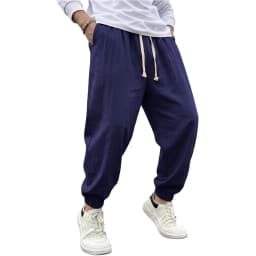 Mens Cotton Harem Pants Solid Casual Jogger Trousers Breathable Loose Fit Bottoms for Yoga Hiking Gym Sports and Daily Work Wear