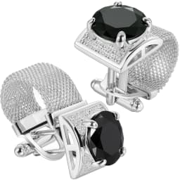 HAWSON Men Birthstone Crystal Cufflinks 17mm Color Stone Cuff Links for Wedding Business Shirt, Birthday Gift for Men