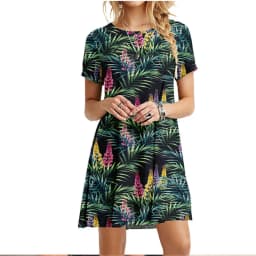 3D Green Leaves Floral Printed Mini Dress For Women 2022 Summer Loose Oversized Casual Short Sleeve O-Neck A-Line Dress Sundress
