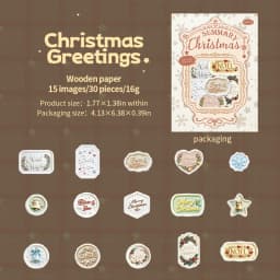 Journal GO 30pcs Retro Christmas Label Stickers Embossed Mixed Shape Holiday Decals for Junk Journals Scrapbooking Planners Card