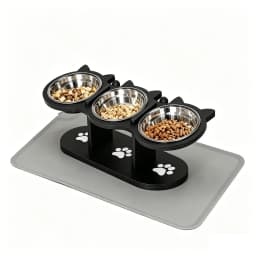 Black Cat Ear 3 Bowls Rack Elevated Cat Feeder Stand Non-slip Silicone Waterproof Anti-dirty Cat Bowl Mat for Cats Dogs
