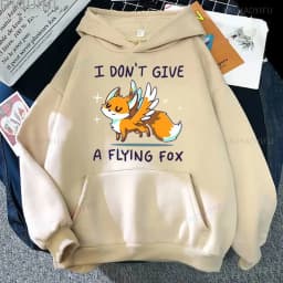 Cute I Don't Give A Fox Cute Animal Kawaii Hoodie Loose Fleece Pullover Hip Hop Hoodies Streetwear Cartoon Women Men Sweatshirts