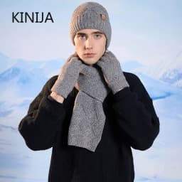 3pcWinter Knitted Hat Scarf Gloves Set for Women Men Cold Proof Ear Protection Scarf Warm Skullies Beanie Outdoor Cycling Skiing