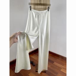 Minimalist and laid-back acetate satin straight-leg casual pants for women! Comfortable air pants, wide-leg pants, floor-length