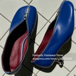 Full Zipper Surround Square Toe Sculpted Metal Strange Heels Light Blue Smooth Leather Retro Elegant Style Dress Shoe for Women