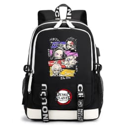 Demon Slayer Anime Print Student Backpack USB Charging Port Lightweight School Bag for Boys Girls