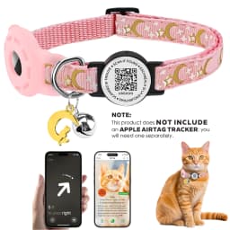 Cute Cat Collar with Airtag Holder for Apple Air Tag, Silicone GPS Tracker Holder, Glow Pet Collar with Bell & Pet QR Name Tag
