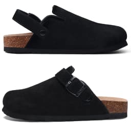 Comwarm Cow Suede Women Clogs With Adjustable Buckle Cork Footbed Leather Mules Comfort Slip on Women Slippers Summer Cork Clogs