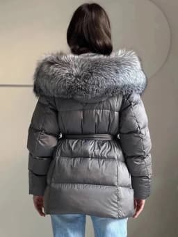 2025 Luxury Winter Large Natural Silver Fox Fur Hooded 90% Goose Down Jacket Women Thickened Warm Coat Waterproof Belted Parkas