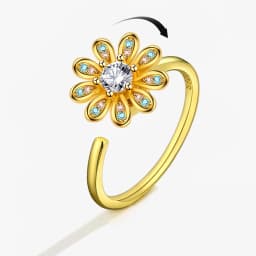 SMJEL Flower Shiny Rhinestone Rotatable Fidget Spinner Ring for Women Anti Anxiety Butterfly Animal Design Anti Stress Accessory