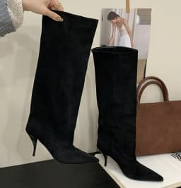 Punk-Style Belt Buckle Mid-Calf Boots for Women Square Heel Motorcycle Boots Pu Leather Pleated Boots Street Retro Riding Boots