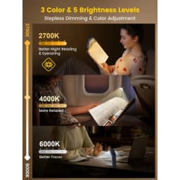 Glocusent USB Rechargeable Lamp Bookmark Style Book Light with Sleep Aid & Timer, 5 Brightness 3-Color Expertise Book Light