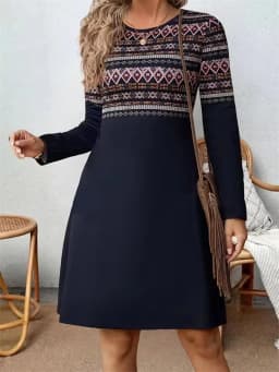 Tribal Ethnic Style Pattern Print Dresses For Women 2025 Autumn Winter Dress Fashion Long Sleeve Loose Dresses Female Clothing