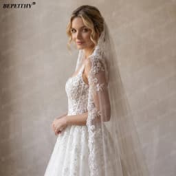 BEPEITHY Customized Square A Line Glitter Wedding Dresses For Women 2026 Summer Lace Bride Ivory Bridal Gown Boho Plus Size
