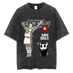 Washed Vintage Game Hollow Knight Double Sided Print T-shirt Men Women Fashion Casual T-shirts Oversized Short Sleeve T Shirts