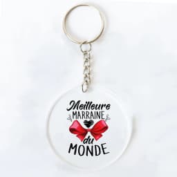 Best Godmother In World Print Keychain Circle Monogram Acrylic Keyring Fashion Key Chain Festive Birthday Gifts for Marraine