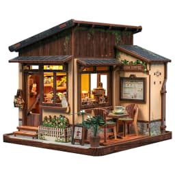 CUTEBEE Kissa Coffee Book Nook Kit 3D Wooden Puzzle Dollhouse with LED Light DIY Miniature House Model