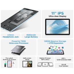 Global Version DOOGEE U11 Android 15 Tablet 11" Ultra-clear 90Hz Display 16GB(4+12) 128GB 8580mAh Battery Unisoc T606 octa-core