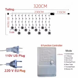 Christmas Snowflake String Lights 3.2M 8 Modes Outdoor Garden Patio Window Roof Decor Warm, White, Multicolor Holiday Decor Set