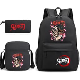 Demon Slayer Anime Print School Backpack Set 3Pcs with Shoulder Bag Pencil Case for Boys Girls