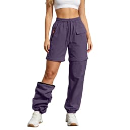 Women Elastic Waist Drawstring Zip Off Pants With Pockets Convertible Quick Dry Detachable Hiking Trousers Athletic Cargo Pants