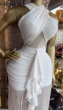 Elegant Women's Halter Neck Cross-Strap Fringe Maxi Dress Bodycon Party Gown for Evening Cocktail Night Tassel Chic Long Dresses