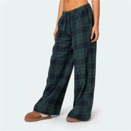 Women's Casual Plaid Print Pants Drawstring Elastic Waist Loose Straight Pants with Pockets Sleep Bottoms Korean Home Wears