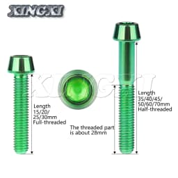 Xingxi 5Pcs Titanium Bolts M8 x 15 20 25 30 35 40 45 50mm Taper Head Screw for Bicycle Motorcycle Car Grade 5 Titanium Ti Bolts