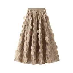 Autumn Winter 3D Circular Applique Mesh Long Skirts 2026 Korean Fashion Hepburn Style High Waist A-LINE Skirt