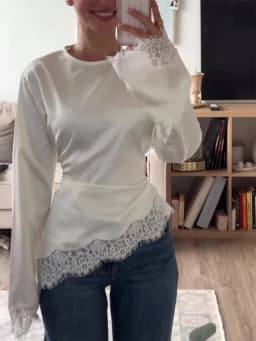 Casual Lace Patchwork Lace-up Tops Women's Slim Belted Waist-cinching Round Neck Pullovers 2026 New Ladies Spring Solid Shirt