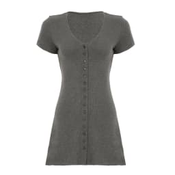 Casual Sold A-Line Dress Elegant Slim Fitting Button V-Neck Short Sleeve Mini Dresses For Women 2025 Fashion Streetwear Ladies